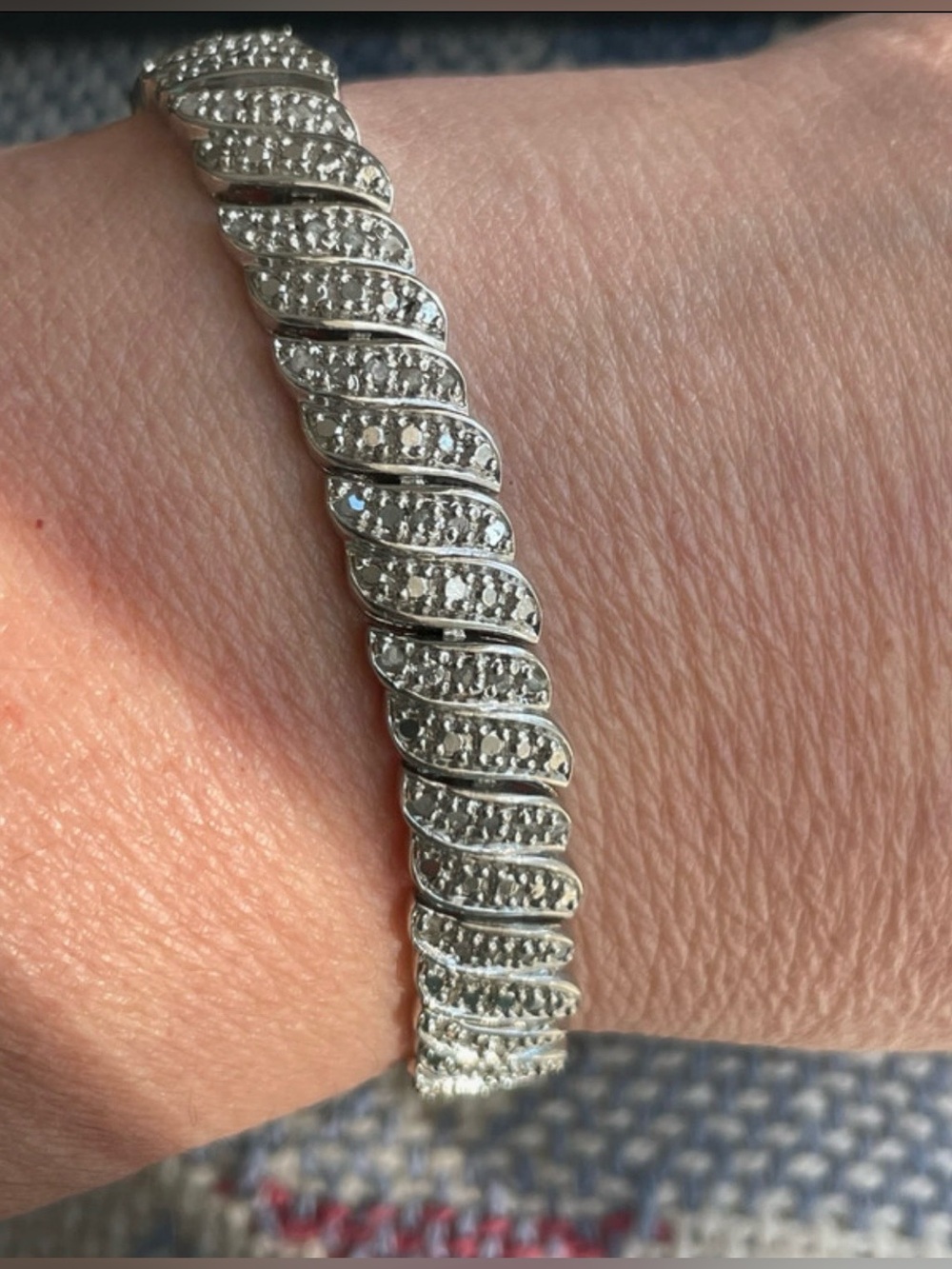 1 CTW Natural Diamond Sterling Silver FAS Wave Bracelet